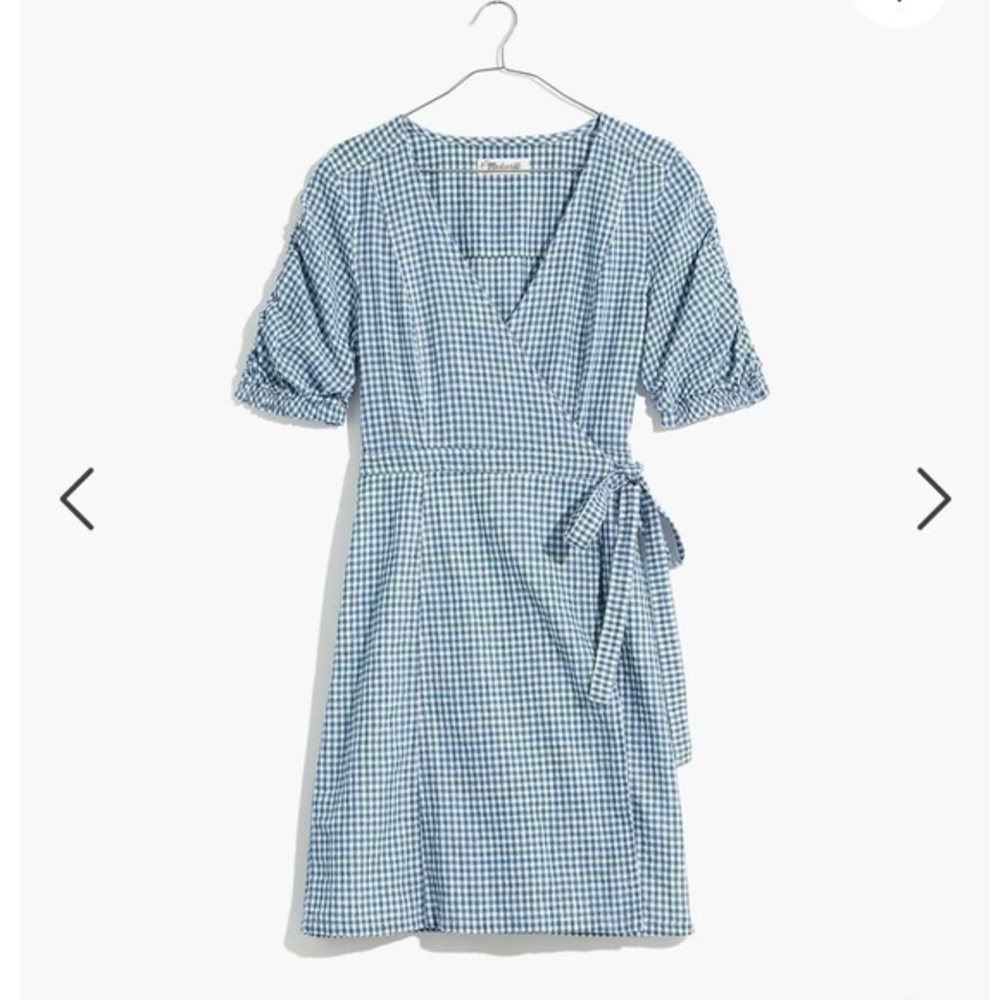 💋 Madewell blue Gingham wrap mini dress. K9494